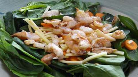 Wilted Spinach Salad with Shrimp, Avocado and Olives  Recipe