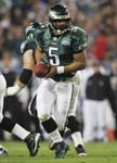 JACKSONVILLE, FL - FEBRUARY 6: Quarterback Donovan McNabb #5 of the Philadelphia Eagles prepares to hand the ball off against the New England Patriots in Super Bowl XXXIX at Alltel Stadium on February 6, 2005 in Jacksonville, Florida. Donovan McNabb. 2005 Getty Images
