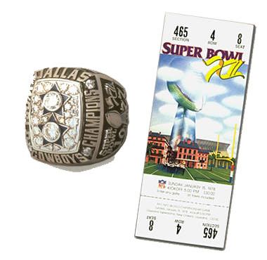 Super Bowl XII Championship Ring and Game Ticket