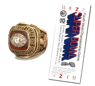 Super Bowl IV Championship Ring and Game Ticket Super Bowl IV: Kansas City Chiefs 23 Minnesota Vikings 7 - MVP Chiefs QB Len Dawson